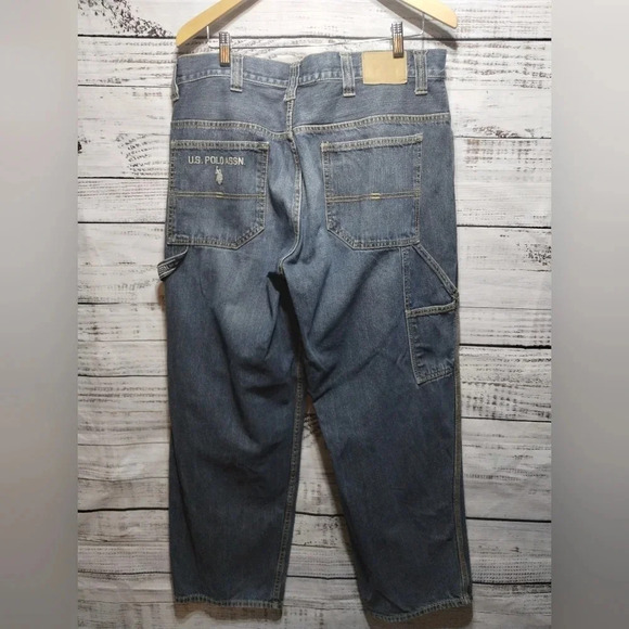 U S. Polo Assn. Blue Carpenter Utility Jeans Dark Wash 38 32‎ Vintage Y2K Baggy - Picture 11 of 13